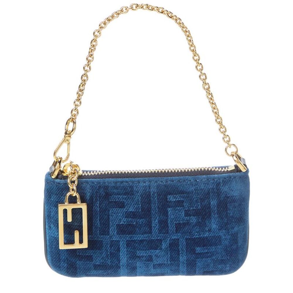 REPOSHING Fendi Blue FF Logo Velvet Mini Shoulder Bag with Gold Chain